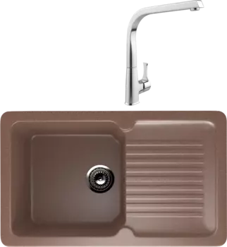Комплект Мойка кухонная Ulgran U-506 -307 терракот + Смеситель MEGA Mega