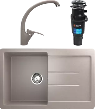 Комплект Мойка кухонная Ulgran U-507 -302 песочная + Смеситель U-001 -302 песочный + Измельчитель Bort Titan 7000
