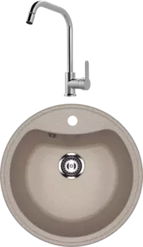 Комплект Мойка кухонная Ulgran U-601 -302 песочная + Смеситель MEGA City MG- ZRV104 хром