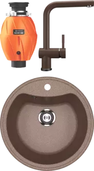 Комплект Мойка кухонная Ulgran U-601 -307 терракот + Смеситель U-022 терракот + Измельчитель Omoikiri Nagare 500