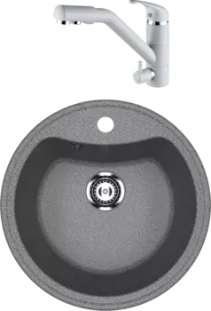 Комплект Мойка кухонная Ulgran U-601 -309 темно-серая + Смеситель Paulmark Hessen He213017-310 серый