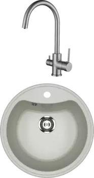 Комплект Мойка кухонная Ulgran U-601 -310 серая + Смеситель Kaiser Merkur 26744-5 серебро