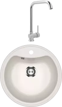 Комплект Мойка кухонная Ulgran U-601 -331 белая + Смеситель MEGA Didim MG-CM107 хром