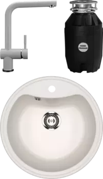 Комплект Мойка кухонная Ulgran U-601 -331 белая + Смеситель U-022 белый + Измельчитель Bone Crusher BC 810-AS