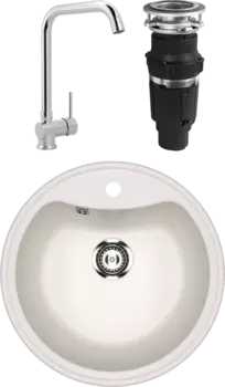 Комплект Мойка кухонная Ulgran U-601 -331 белая + Смеситель MEGA Didim MG-CM107 хром + Измельчитель Bone Crusher BC 610-AS