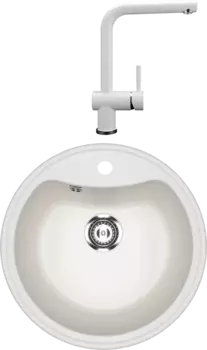 Комплект Мойка кухонная Ulgran U-601 -341 ультра-белая + Смеситель U-022 ультра-белый