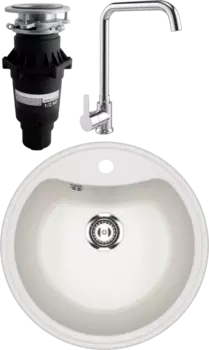 Комплект Мойка кухонная Ulgran U-601 -341 ультра-белая + Смеситель MEGA Ege MG-PL10 хром + Измельчитель Bone Crusher BC 810-SL Slim Line