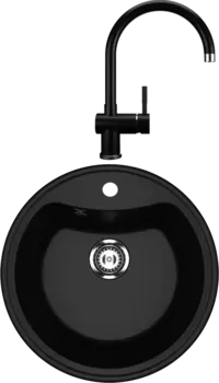 Комплект Мойка кухонная Ulgran U-601 -344 ультра-черная + Смеситель U-021 ультра-черный