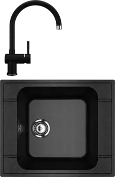Комплект Мойка кухонная Ulgran U-604 -308 черная + Смеситель U-021 черный