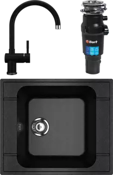 Комплект Мойка кухонная Ulgran U-604 -308 черная + Смеситель U-021 черный + Измельчитель Bort Titan 7000