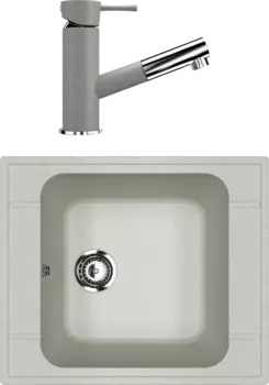 Комплект Мойка кухонная Ulgran U-604 -310 серая + Смеситель U-009 -310 серый
