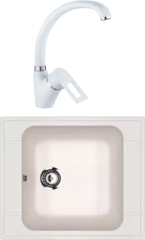 Комплект Мойка кухонная Ulgran U-604 -331 белая + Смеситель Potato P5930 P5930-7 белый