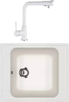 Комплект Мойка кухонная Ulgran U-604 -341 ультра-белая + Смеситель Kaiser Teka 13044-10 белый