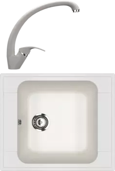 Комплект Мойка кухонная Ulgran U-604 -341 ультра-белая + Смеситель U-007 -331 белый