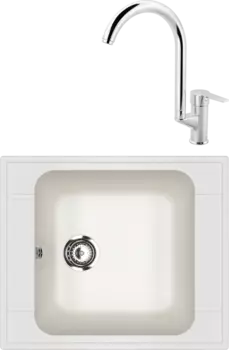 Комплект Мойка кухонная Ulgran U-604 -341 ультра-белая + Смеситель MEGA Snow MG-SH03 хром