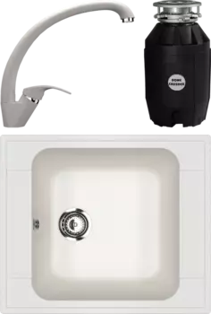 Комплект Мойка кухонная Ulgran U-604 -341 ультра-белая + Смеситель U-007 -331 белый + Измельчитель Bone Crusher BC 810-AS