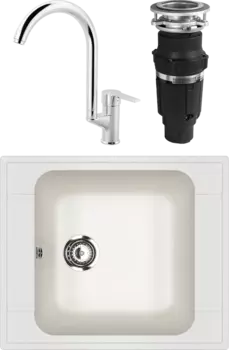 Комплект Мойка кухонная Ulgran U-604 -341 ультра-белая + Смеситель MEGA Snow MG-SH03 хром + Измельчитель Bone Crusher BC 610-AS