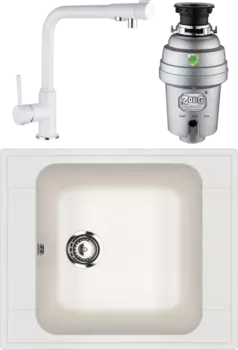 Комплект Мойка кухонная Ulgran U-604 -341 ультра-белая + Смеситель Kaiser Teka 13044-10 белый + Измельчитель Zorg Inox D