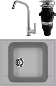 Комплект Мойка кухонная Ulgran U-604 -342 графит + Смеситель MEGA City MG- ZRV104 хром + Измельчитель Bone Crusher BC 810-SL Slim Line