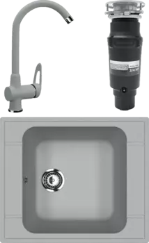Комплект Мойка кухонная Ulgran U-604 -342 графит + Смеситель U-006 -342 графитовый + Измельчитель Bone Crusher BC 910-SL-Slim Line