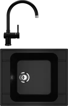 Комплект Мойка кухонная Ulgran U-604 -344 ультра-черная + Смеситель U-021 ультра-черный