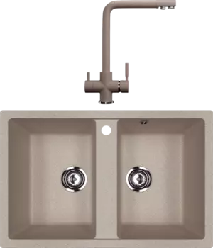 Комплект Мойка кухонная Ulgran U-608 -302 песочная + Смеситель U-016 -302 песочный
