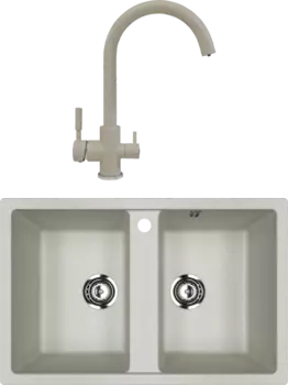 Комплект Мойка кухонная Ulgran U-608 -310 серая + Смеситель Polygran Элара Дуо 627659 серый