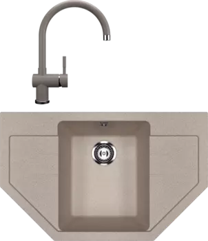 Комплект Мойка кухонная Ulgran U-609 -302 песочная + Смеситель U-021 песочный