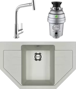 Комплект Мойка кухонная Ulgran U-609 -310 серая + Смеситель MEGA Life MG-TK09 хром + Измельчитель Zorg Inox D