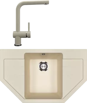 Комплект Мойка кухонная Ulgran U-609 -328 бежевая + Смеситель U-022 бежевый
