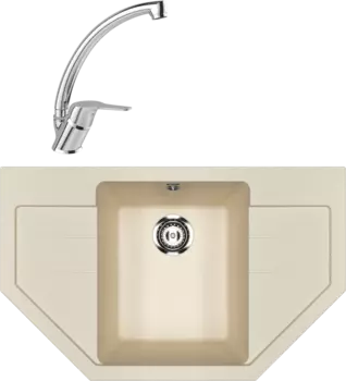 Комплект Мойка кухонная Ulgran U-609 -328 бежевая + Смеситель MEGA Mega MG-BMK016 хром