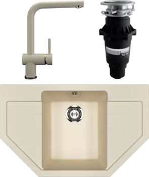 Комплект Мойка кухонная Ulgran U-609 -328 бежевая + Смеситель U-022 бежевый + Измельчитель Bone Crusher BC 810-SL Slim Line