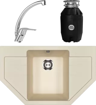 Комплект Мойка кухонная Ulgran U-609 -328 бежевая + Смеситель MEGA Mega MG-BMK016 хром + Измельчитель Bone Crusher BC 810-AS