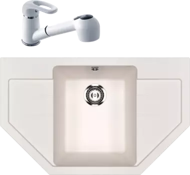 Комплект Мойка кухонная Ulgran U-609 -331 белая + Смеситель Potato P6036 P6036-7 белый