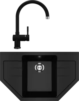 Комплект Мойка кухонная Ulgran U-609 -344 ультра-черная + Смеситель U-021 черный