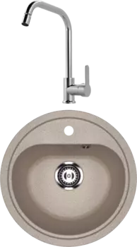 Комплект Мойка кухонная Ulgran U-700 -302 песочная + Смеситель MEGA City MG- ZRV104 хром