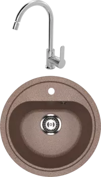 Комплект Мойка кухонная Ulgran U-700 -307 терракот + Смеситель MEGA City MG-ZRV102 хром