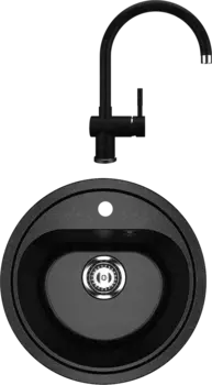 Комплект Мойка кухонная Ulgran U-700 -308 черная + Смеситель U-021 ультра-черный