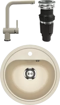 Комплект Мойка кухонная Ulgran U-700 -328 бежевая + Смеситель U-022 бежевый + Измельчитель Bone Crusher BC 610-AS