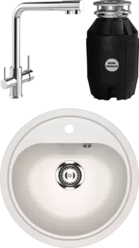 Комплект Мойка кухонная Ulgran U-700 -331 белая + Смеситель MEGA Life MG-TK05 хром + Измельчитель Bone Crusher BC 810-AS