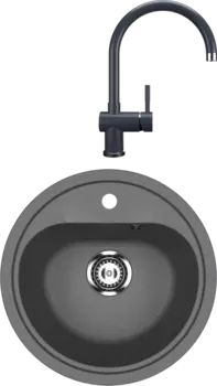 Комплект Мойка кухонная Ulgran U-700 -343 антрацит + Смеситель U-021 антрацит