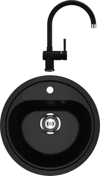 Комплект Мойка кухонная Ulgran U-700 -344 ультра-черная + Смеситель U-021 черный