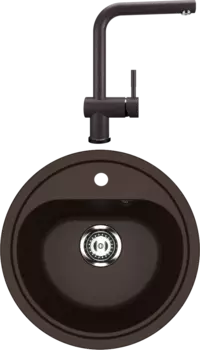 Комплект Мойка кухонная Ulgran U-700 -345 шоколад + Смеситель U-022 шоколад