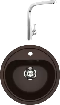 Комплект Мойка кухонная Ulgran U-700 -345 шоколад + Смеситель MEGA Mega