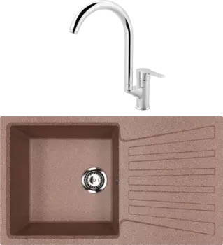 Комплект Мойка кухонная Ulgran U-703 -307 терракот + Смеситель MEGA Snow MG-SH03 хром