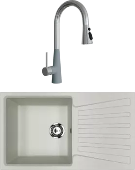 Комплект Мойка кухонная Ulgran U-703 -310 серая + Смеситель Florentina Вита Pro FL серый шелк
