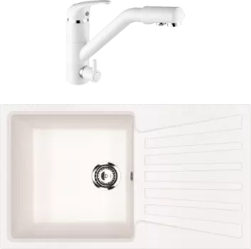 Комплект Мойка кухонная Ulgran U-703 -331 белая + Смеситель Paulmark Hessen He213017-431 белый матовый