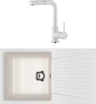 Комплект Мойка кухонная Ulgran U-703 -341 ультра-белая + Смеситель Paulmark Kassel Ka214311-431 белый матовый