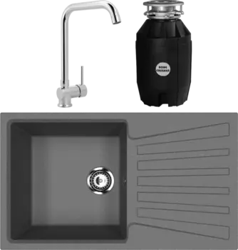 Комплект Мойка кухонная Ulgran U-703 -343 антрацит + Смеситель MEGA Didim MG-CM107 хром + Измельчитель Bone Crusher BC 810-AS