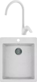 Комплект Мойка кухонная Whinstone Аркус 420 белый + Смеситель для кухни Milardo Rora RORWT0JM05 белый